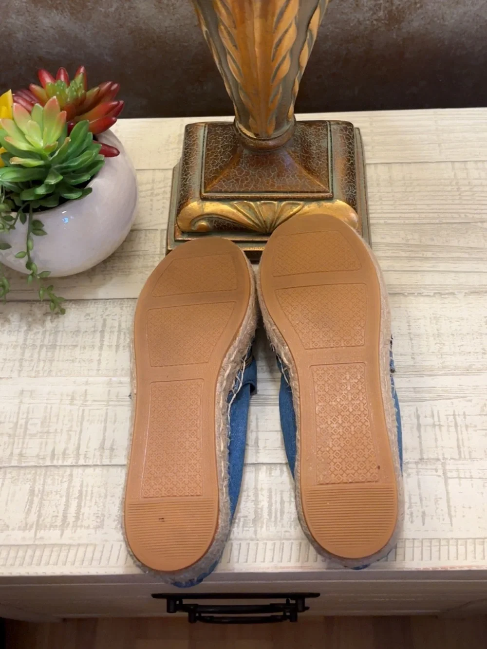 Nautical Tory Burch Denim Blue Espadrille Slip-Ons W/Natural Straw Trim ~ Size 8